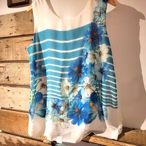 Floral Blue and White Women's Top